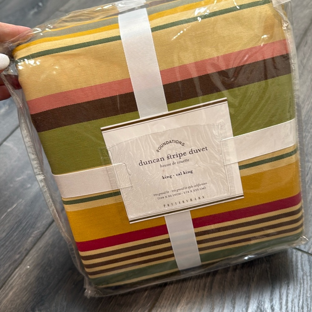 Pottery Barn king Duncan stripe duvet